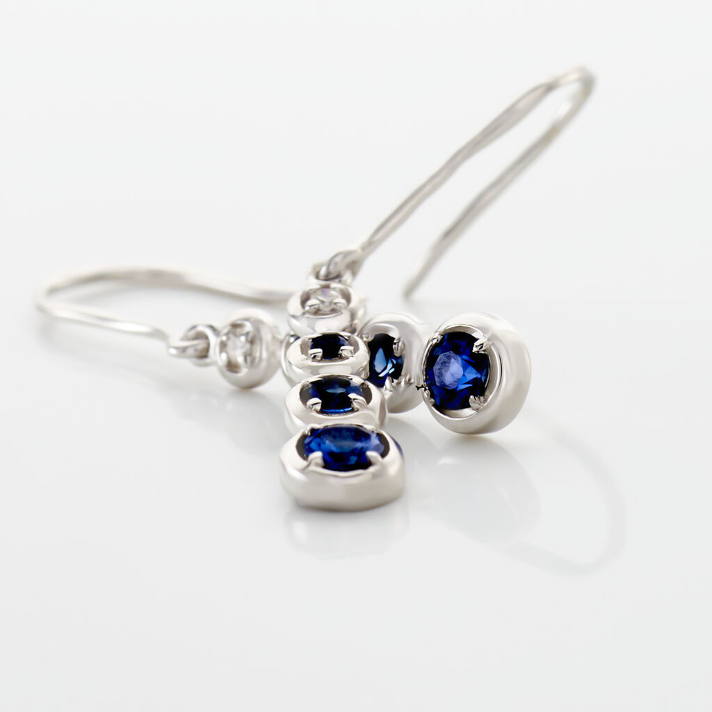 Boucles D'oreilles Pendantes Josephine Or Blanc Saphir Et Diamant - Boucles d'oreilles pendantes Femme | Histoire d’Or