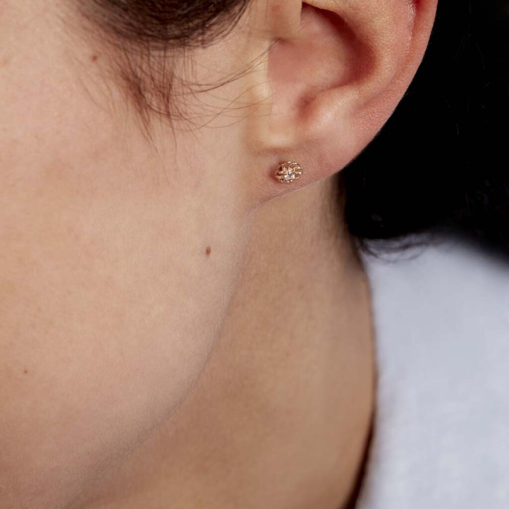Boucles D'oreilles Puces Eleanor Fleur Or Jaune Oxyde De Zirconium - Clous d'oreilles Famille | Histoire d’Or