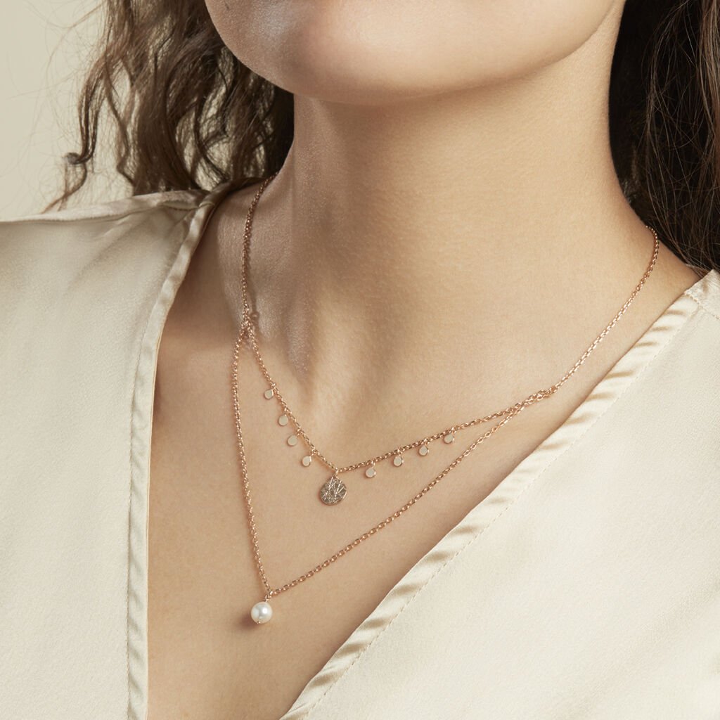 Collier Plaqué Or Jaune Aglaya Perle D'imitation - Colliers doubles et triples chaînes Femme | Histoire d’Or