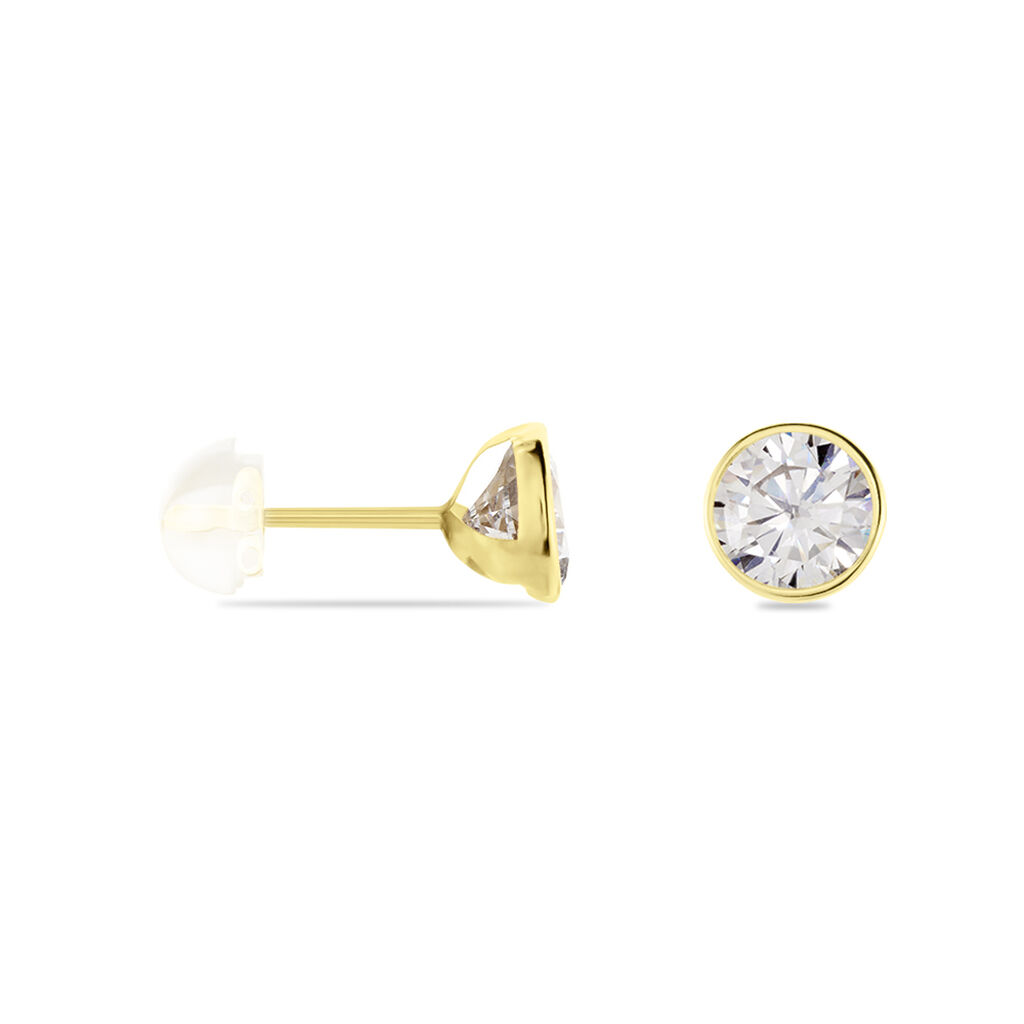 Boucles D'oreilles Puces Franze Or Jaune Oxyde De Zirconium - Clous d'oreilles Femme | Histoire d’Or