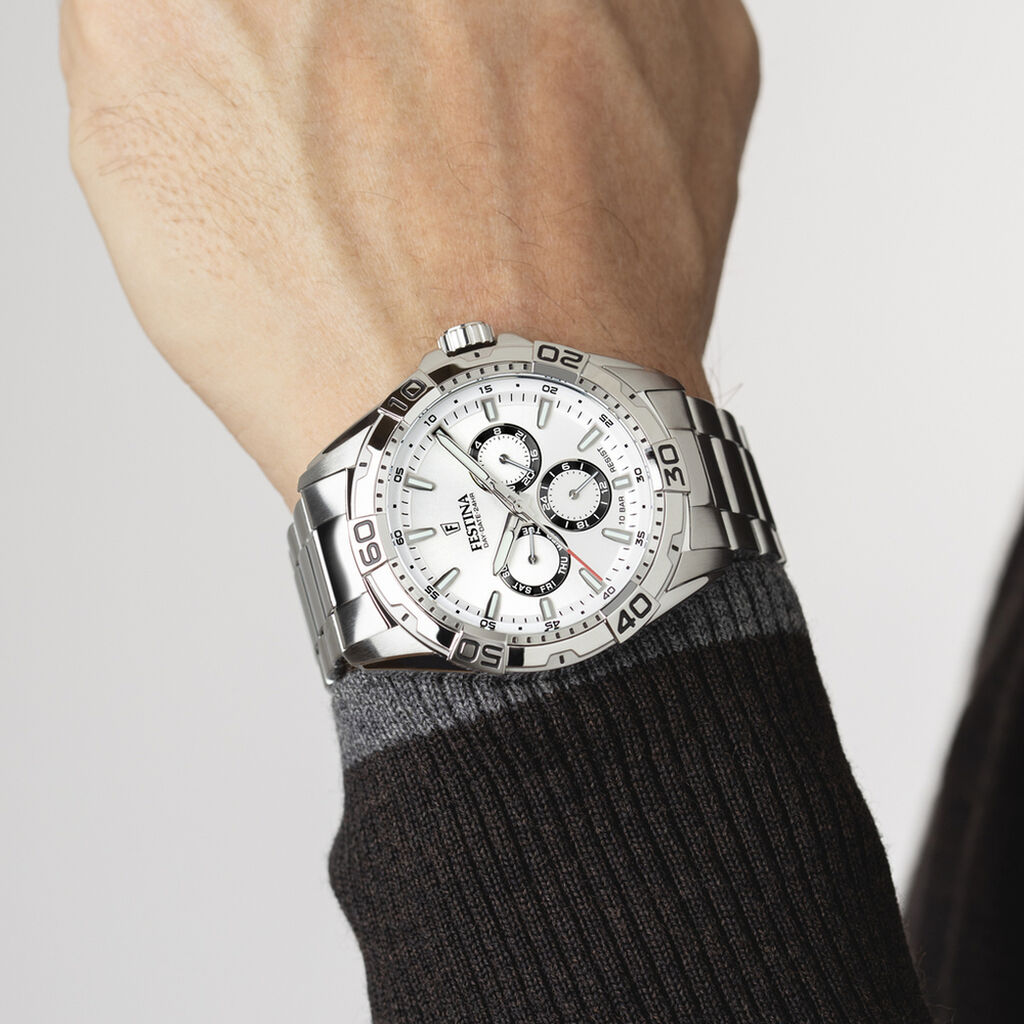 Montre Festina Multifonctions 45 Argent&eacute; - F&ecirc;te des p&egrave;res Homme | Histoire d&rsquo;Or