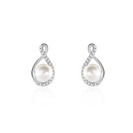 Boucles D'oreilles Davy Or Blanc Perle De Culture Oxyde - Clous d'oreilles Femme | Histoire d’Or