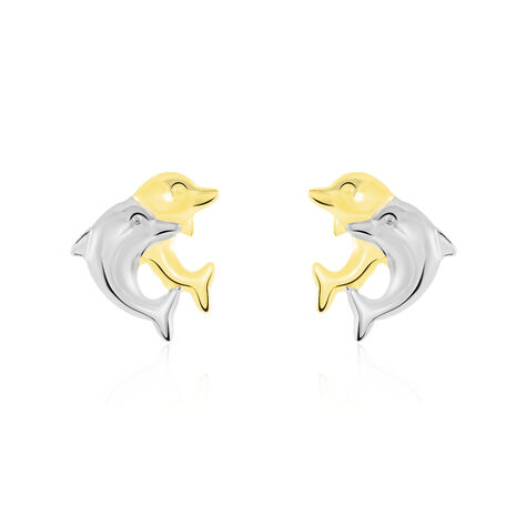 Boucles D'oreilles Puces Fulvie Double Dauphins Or Bicolore - Clous d'oreilles Femme | Histoire d’Or