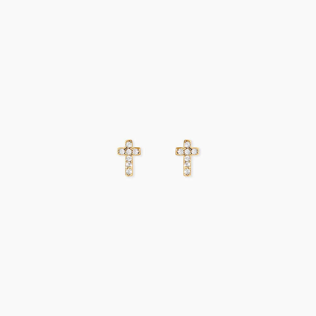 Boucles D'Oreilles Puces Laurits Or Jaune Oxyde De Zirconium - Boucles d'oreilles 18 carats Unisex | Histoire d&rsquo;Or