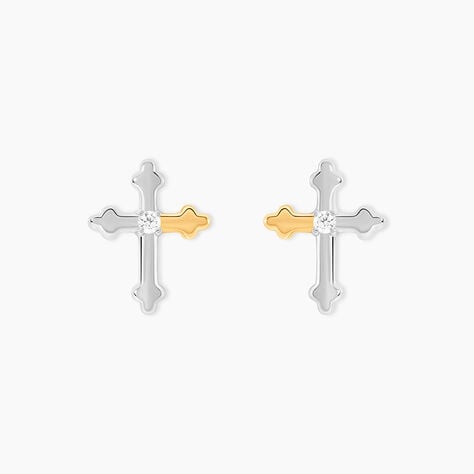 Boucles D'Oreilles Puces Or Jaune Argent Blanc Oxyde De Zirconium - Clous d'oreilles Femme | Histoire d&rsquo;Or