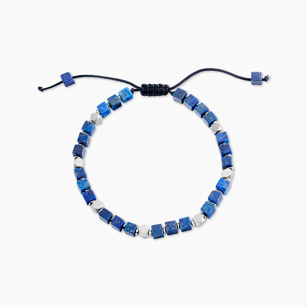 Bracelet Cusco Acier Blanc Lapis Lazuli - Bracelets cordon Homme | Histoire d&rsquo;Or