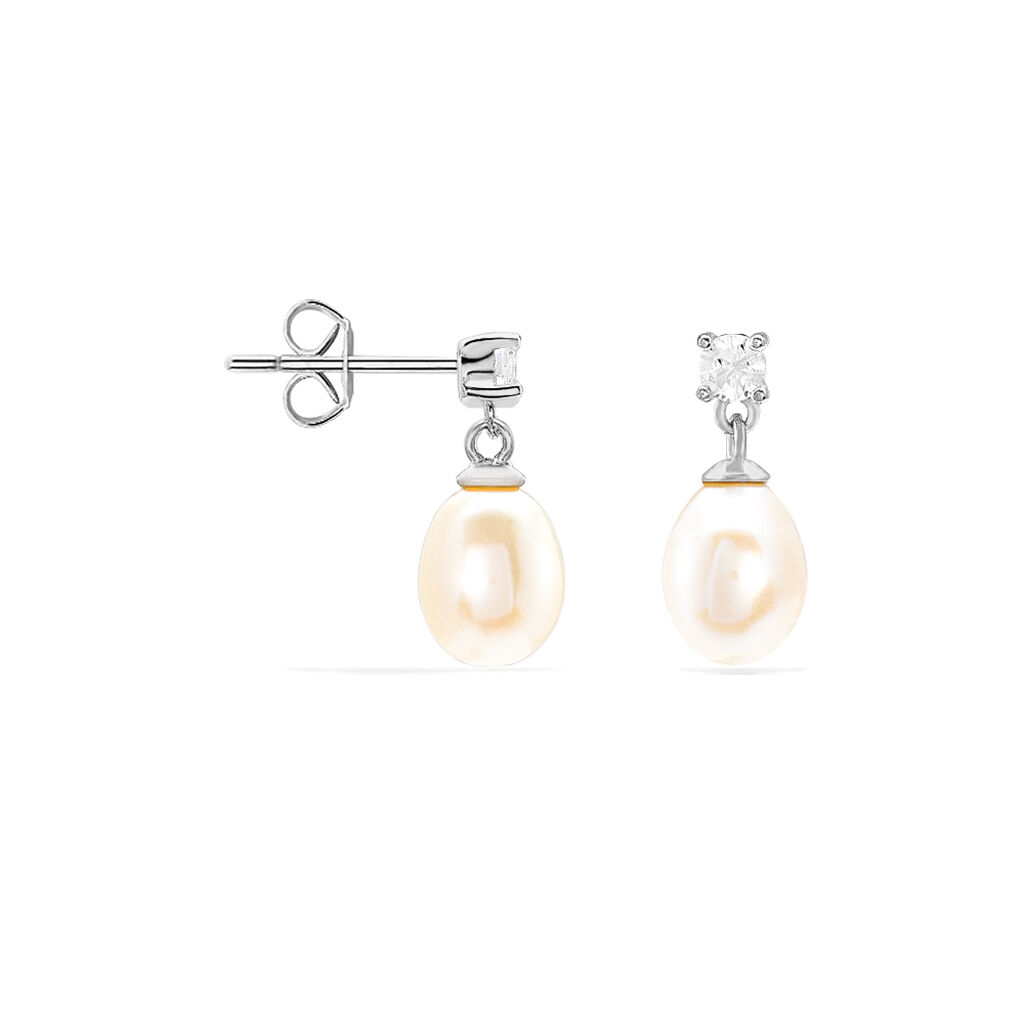 Boucles D'oreilles Pendantes Dolores Argent  Perle De Culture Et Oxyde - Boucles d'oreilles fantaisie Femme | Histoire d’Or