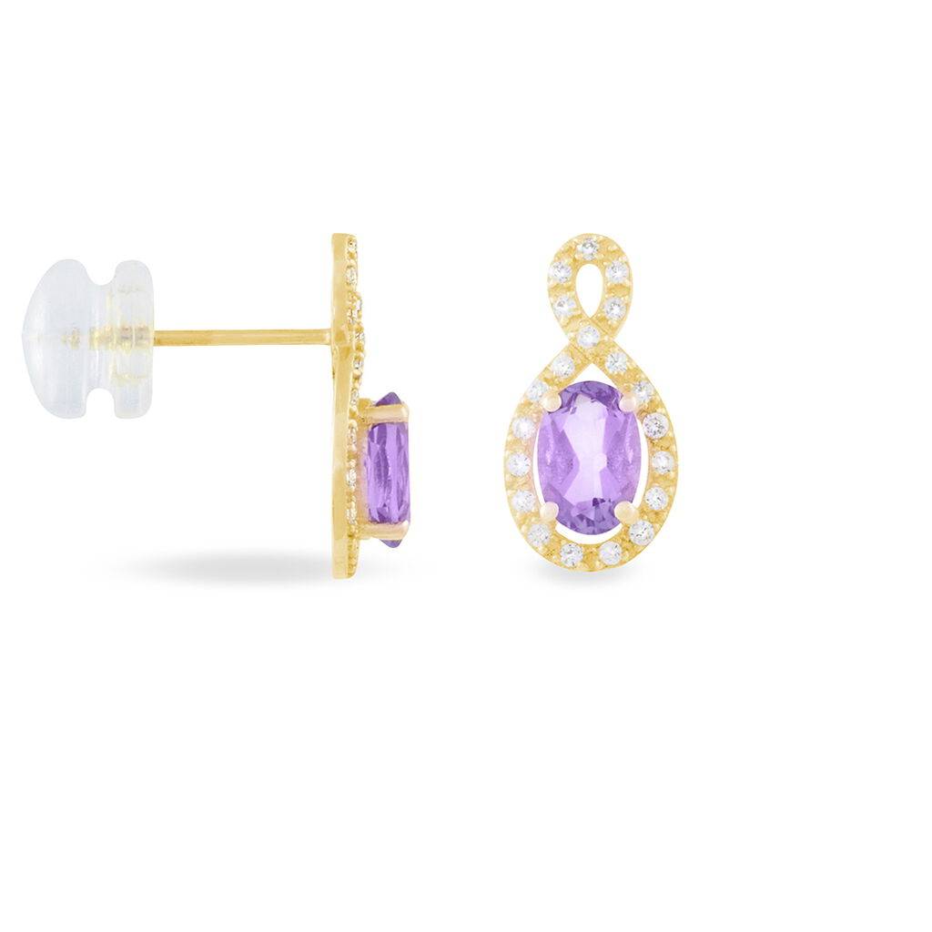Boucles D'oreilles Pendantes Passion Or Jaune Amethyste Et Oxyde - Boucles d'oreilles pendantes Femme | Histoire d&rsquo;Or