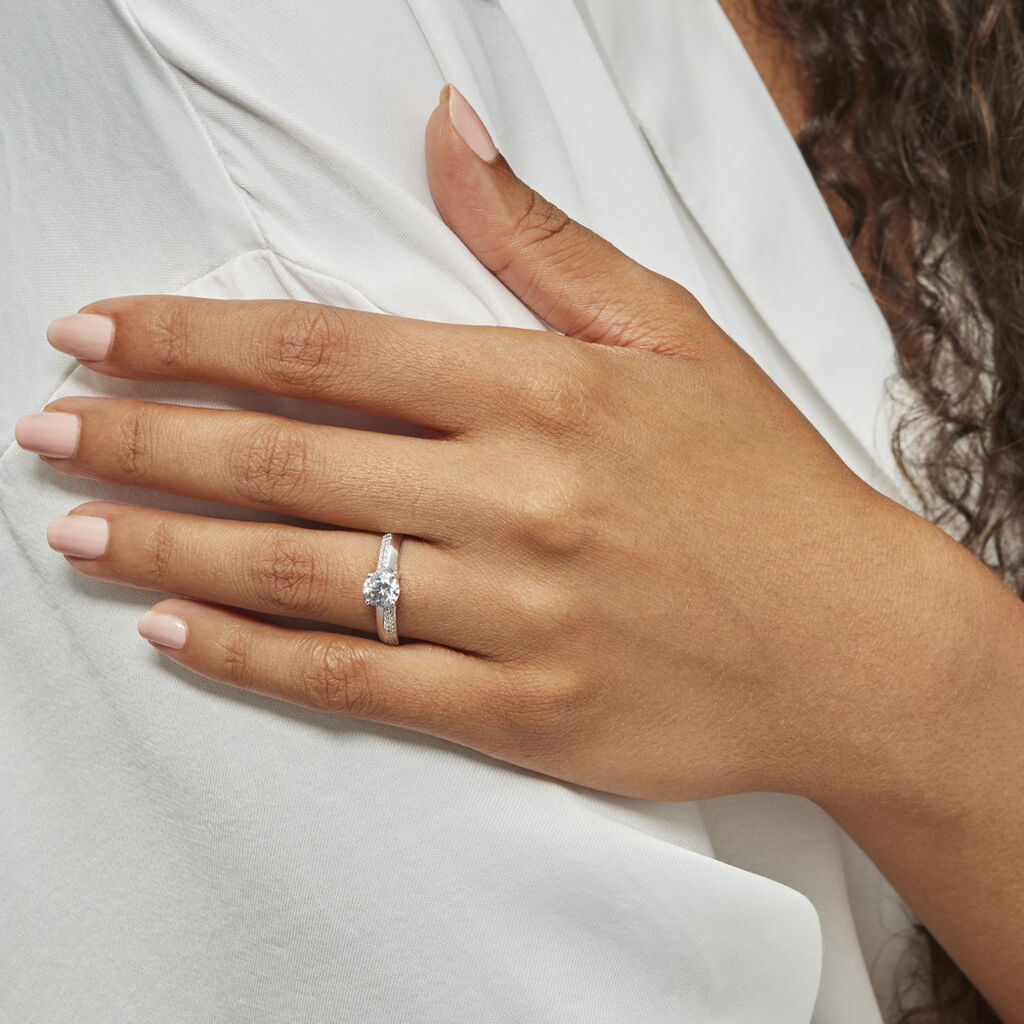 Bague Solitaire Messine Or Blanc Oxyde De Zirconium - Bagues solitaires Femme | Histoire d’Or