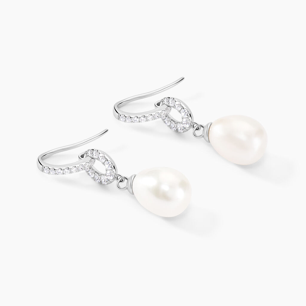 Boucles D'oreilles Pendantes Tiphaine Argent Blanc Perle De Culture - Boucles d'oreilles pendantes Femme | Histoire d&rsquo;Or