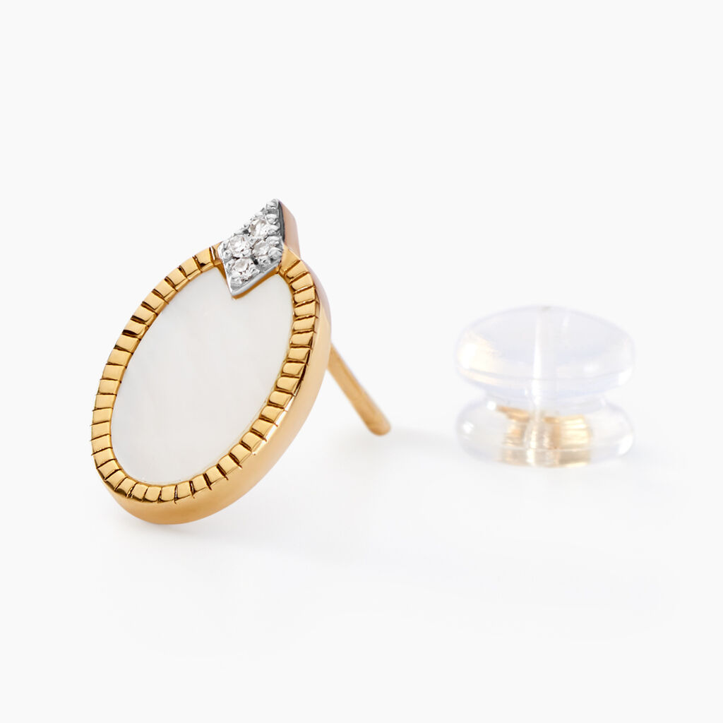 Boucles D'oreilles Puces Tahina Or Jaune Nacre Diamant - Clous d'oreilles Femme | Histoire d’Or