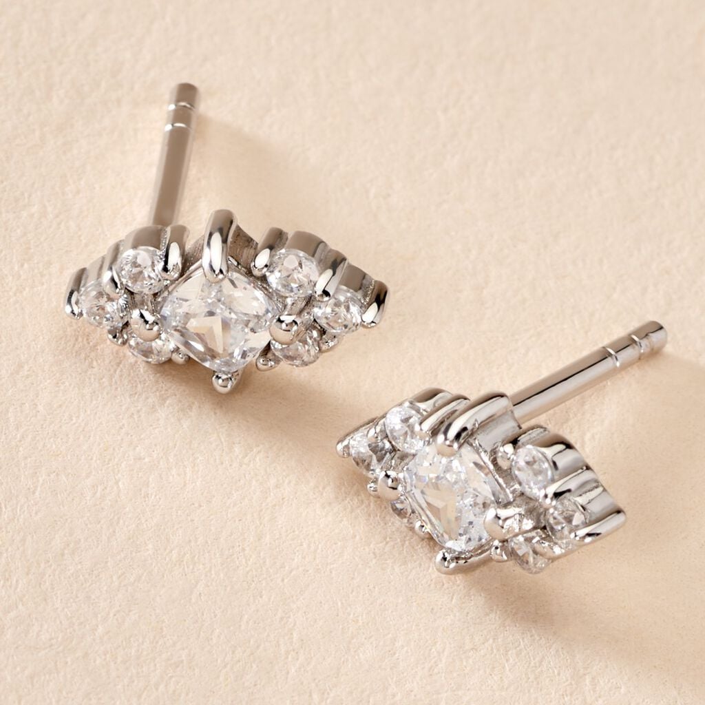 Boucles D'oreilles Puces Mascaret Argent Blanc Oxyde De Zirconium - Boucles d'oreilles fantaisie Femme | Histoire d&rsquo;Or