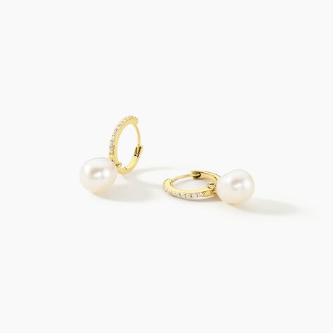 Créoles Anes Poire Or Jaune Perle De Culture Et Oxyde De Zirconium - Boucles d'oreilles créoles Femme | Histoire d’Or