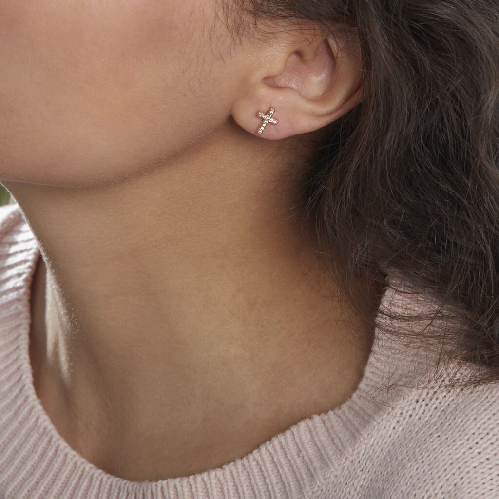 Boucles D'oreilles Puces Fatos Plaqué Or Oxydes De Zirconium - Boucles d'oreilles fantaisie Femme | Histoire d’Or