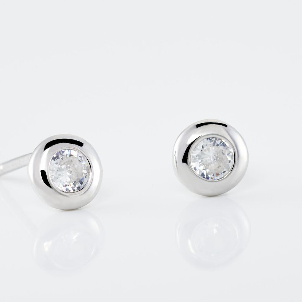 Boucles D'oreilles Puces Argent Blanc Laureano Oxydes De Zirconium - Boucles d'oreilles fantaisie Femme | Histoire d’Or