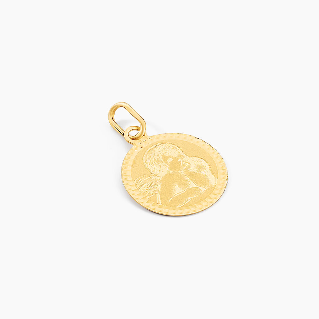 Pendentif Ange Rond Cisele Or Jaune - Pendentifs Baptême Famille | Histoire d’Or