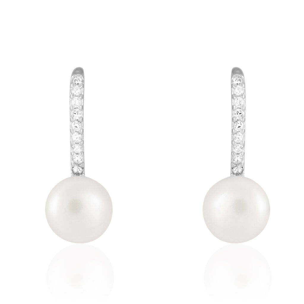 Boucles D'oreilles Pendantes Gwaldys Argent  Perle De Culture Et Oxyde - Boucles d'oreilles fantaisie Femme | Histoire d’Or