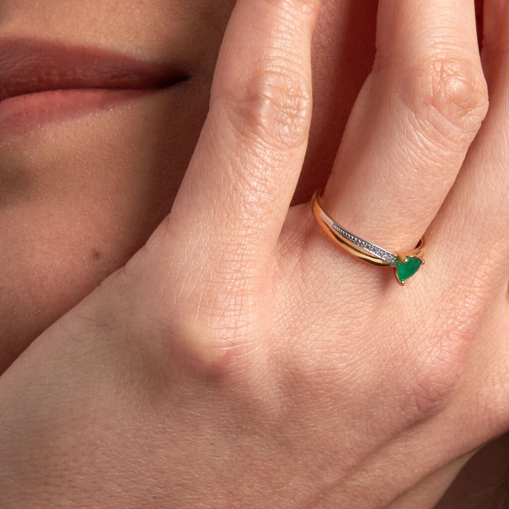 Bague Skylar Or Bicolore Emeraude Diamant - Bagues solitaires Femme | Histoire d’Or