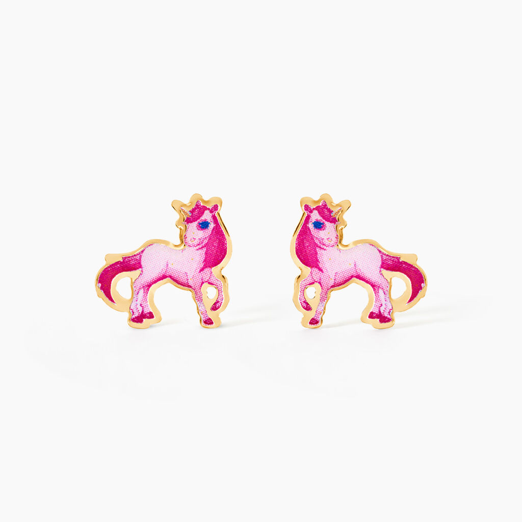 Boucles D'oreilles Puces Fantasila Cheval Or Jaune - Clous d'oreilles Enfant | Histoire d&rsquo;Or