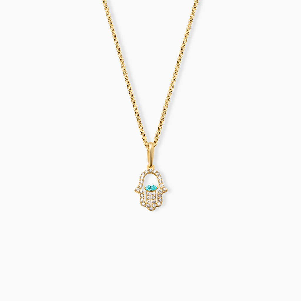 Pendentif Fatima Argent Dor&eacute; A L'Or 750/1000 Oxyde De Zirconium - Pendentifs Femme | Histoire d&rsquo;Or