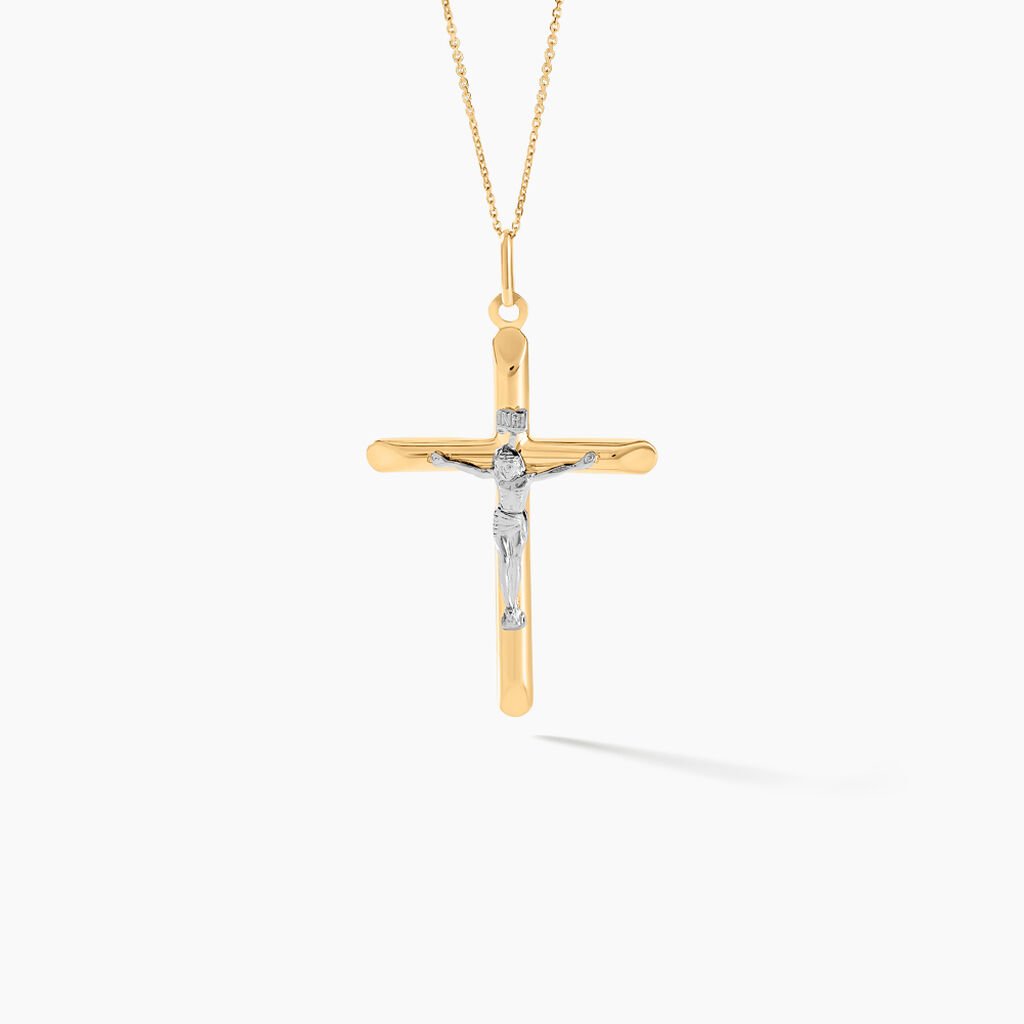 Pendentif Damian Croix Or Bicolore - Pendentifs Bapt&ecirc;me Famille | Histoire d&rsquo;Or