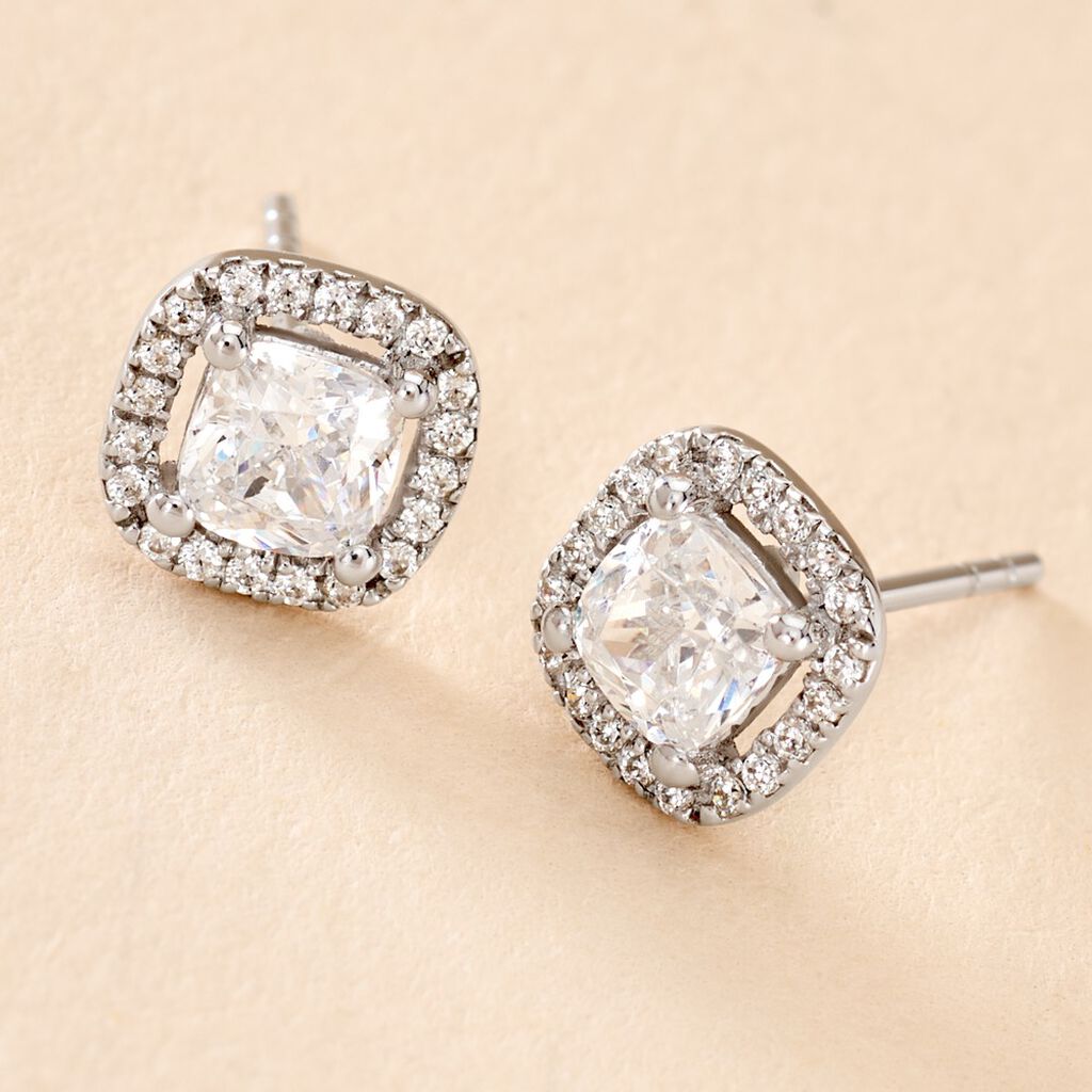 Boucles D'oreilles Puces Adrienne Or Blanc Oxyde De Zirconium - Clous d'oreilles Femme | Histoire d’Or
