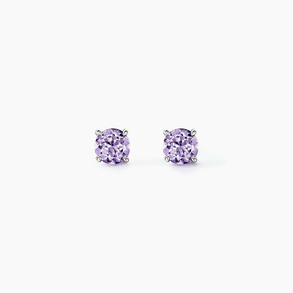 Boucles D'oreilles Puces Elea Serti Griffes 3 Or Blanc Amethyste - Clous d'oreilles Femme | Histoire d&rsquo;Or