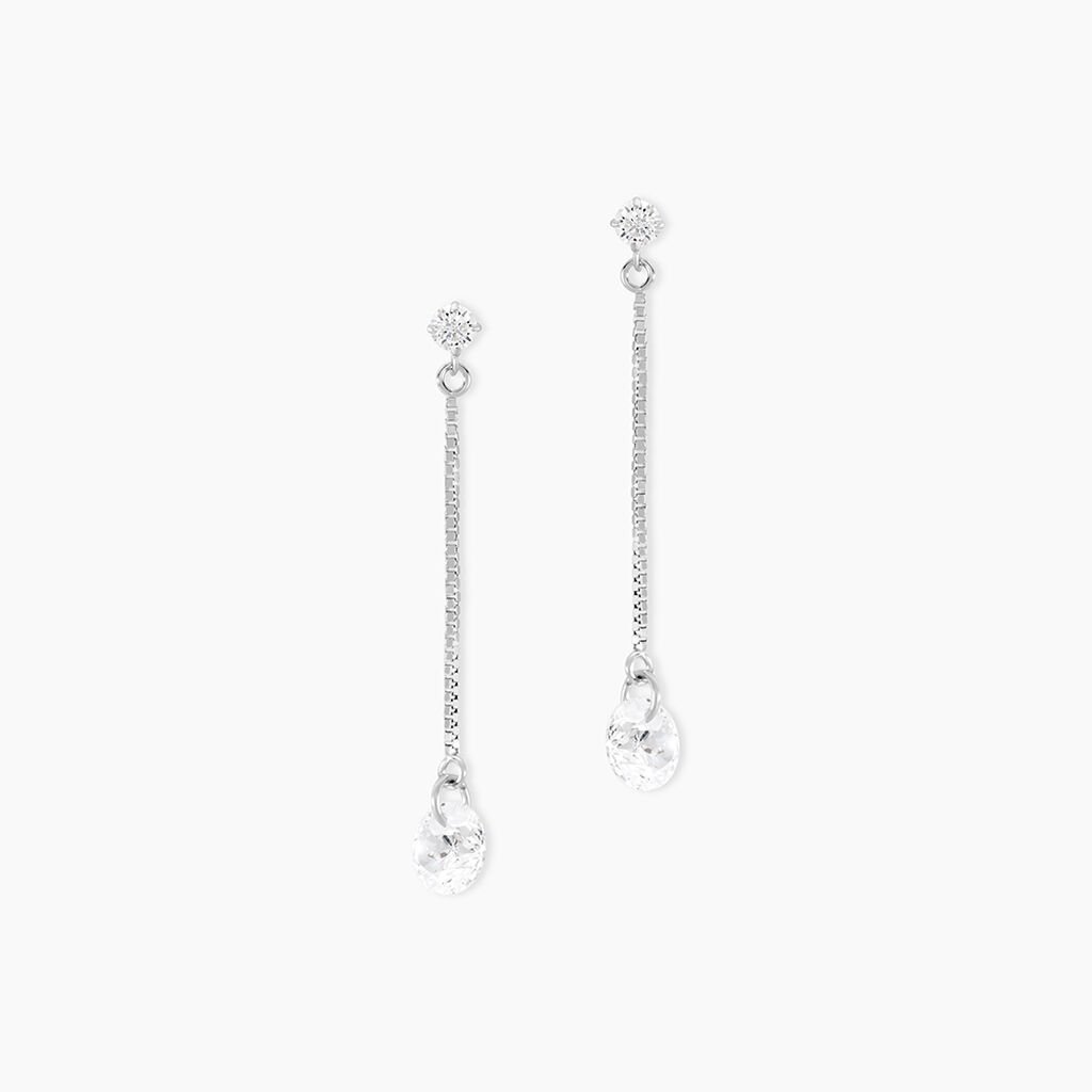 Boucles D'oreilles Pendantes Regane Or Blanc Oxyde De Zirconium - Boucles d'oreilles pendantes Femme | Histoire d’Or