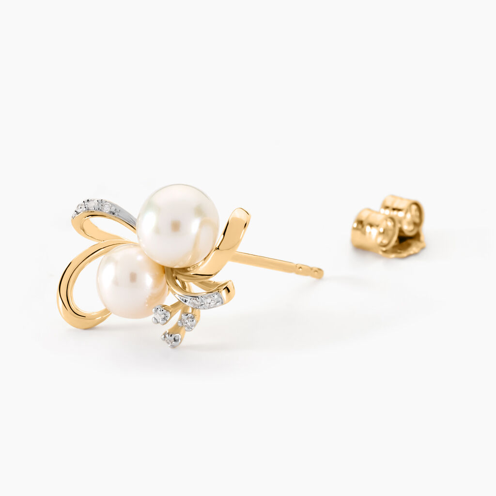 Boucles D'oreilles Puces Wandula Or Jaune Perle De Culture Et Diamant - Clous d'oreilles Femme | Histoire d’Or