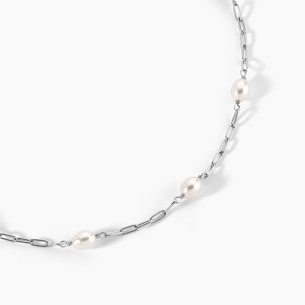 Collier Silviane Argent Blanc Perle De Culture - Colliers pierre Femme | Histoire d&rsquo;Or