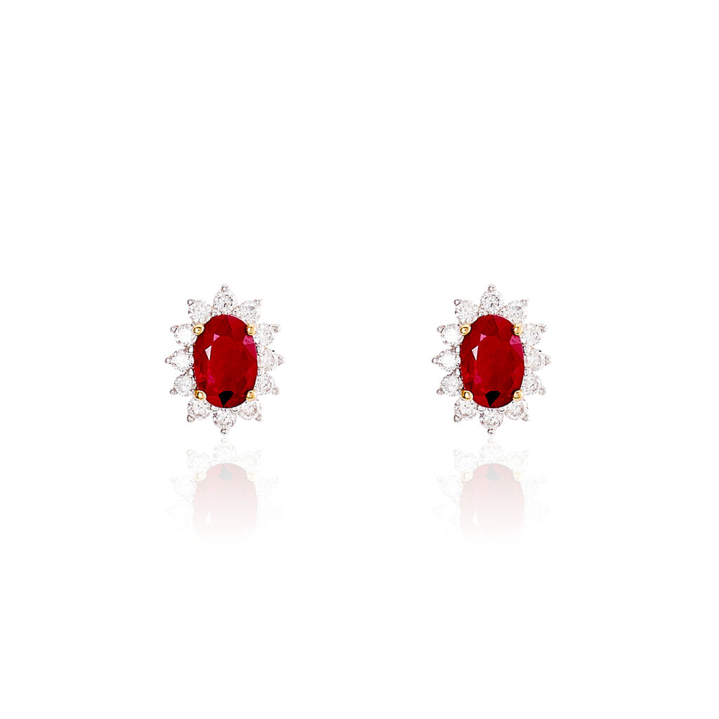 Boucles D'oreilles Or Jaune Rubis Diamants - Clous d'oreilles Femme | Histoire d’Or