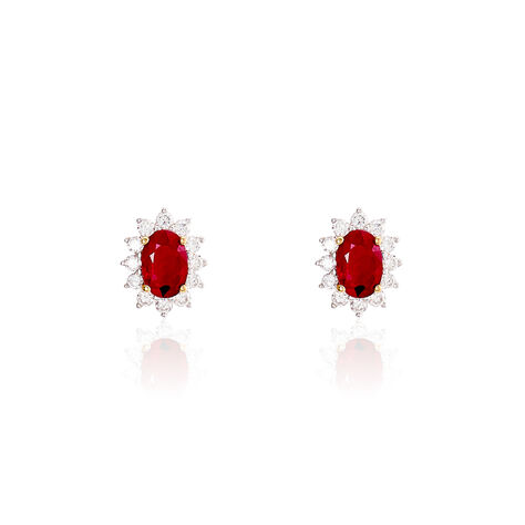 Boucles D'oreilles Or Jaune Rubis Diamants - Clous d'oreilles Femme | Histoire d’Or