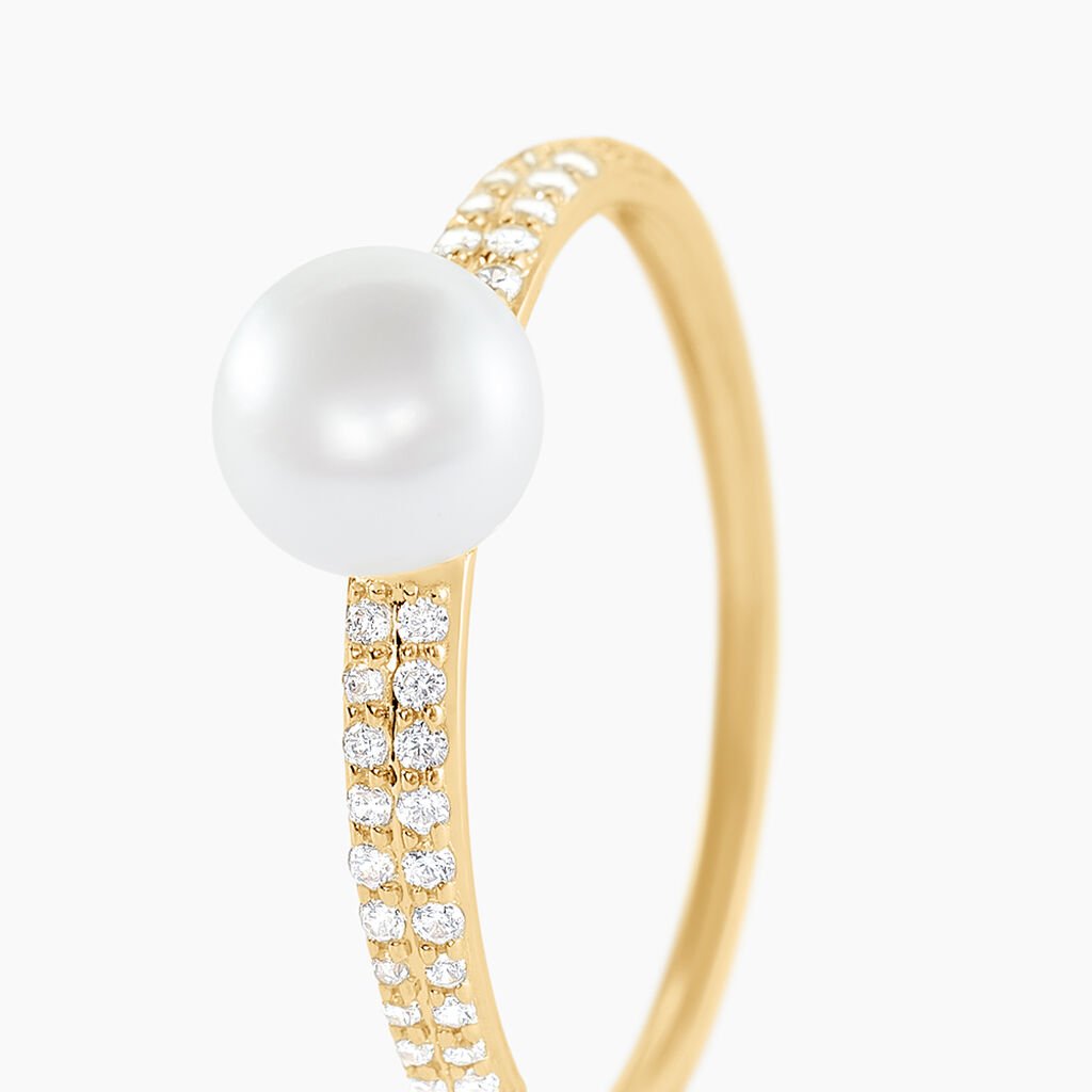 Bague Maria-francoise Or Jaune Perle De Culture Et Oxyde De Zirconium - Bagues solitaires Femme | Histoire d&rsquo;Or