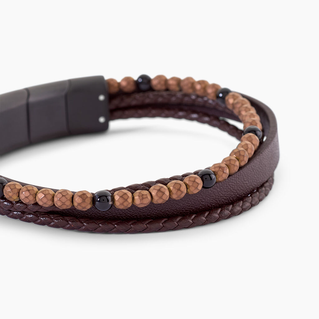 Bracelet Jourdan Cuir De Vache Noir H&eacute;matite Onyx - Bracelets Cuir Homme | Histoire d&rsquo;Or