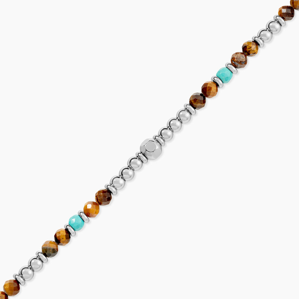 Bracelet Naturel Acier Blanc Oeil De Tigre Turquoise - Bracelets Homme | Histoire d&rsquo;Or