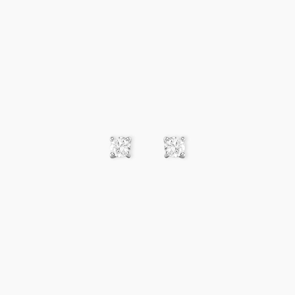 Boucles D'Oreilles Puces One Or Blanc Diamants - Clous d'oreilles Femme | Histoire d&rsquo;Or
