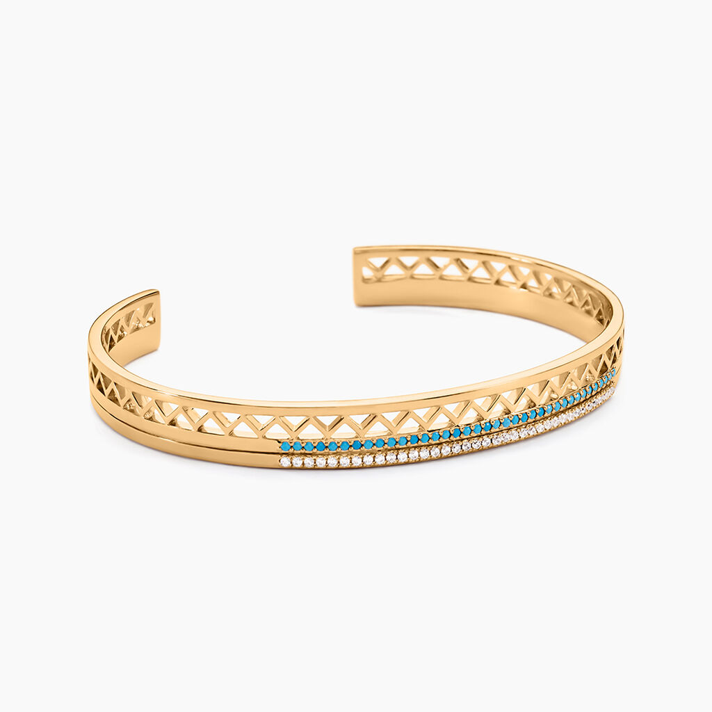 Bracelet Jonc Zoila Plaqu&eacute; Or Pierre De Synthese Et Oxyde - Bracelets joncs Femme | Histoire d&rsquo;Or