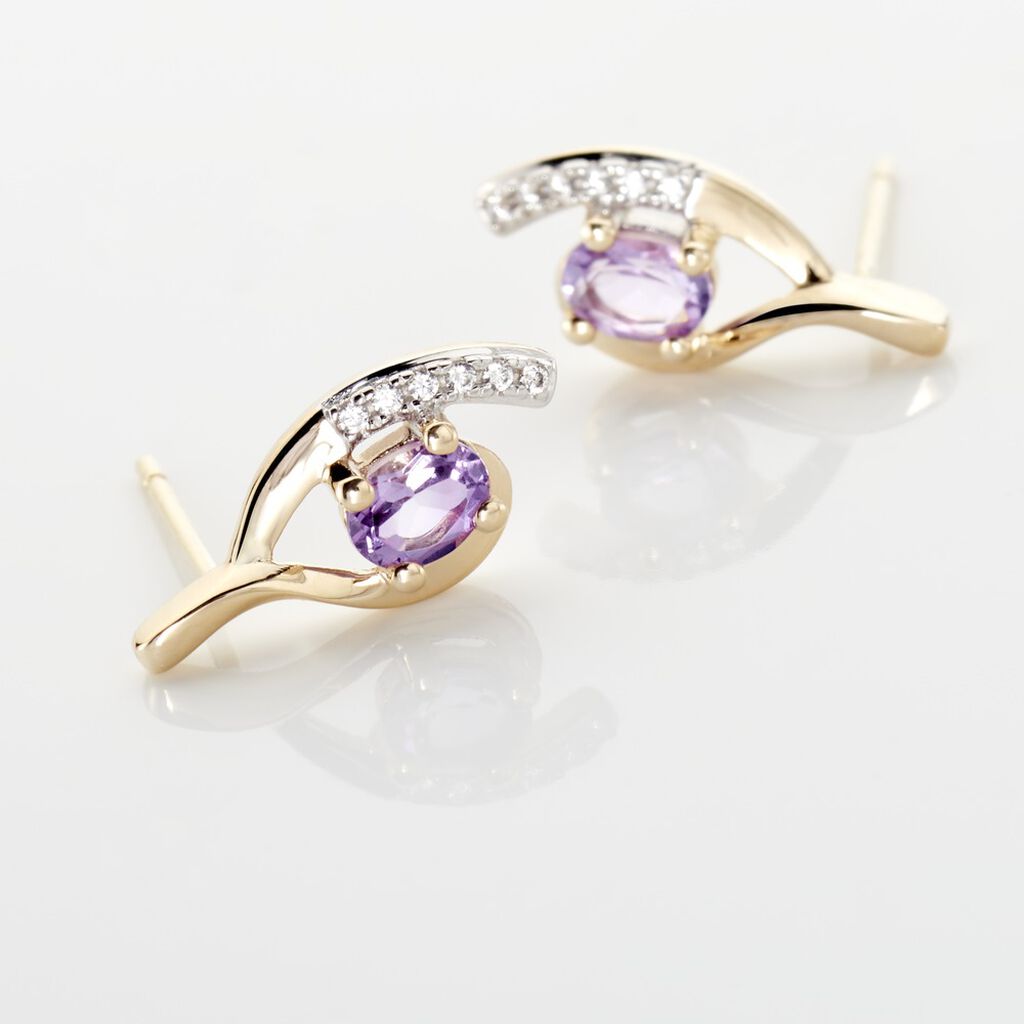Boucles D'oreilles Sagesse Or Jaune Amethyste Oxyde - Clous d'oreilles Femme | Histoire d&rsquo;Or