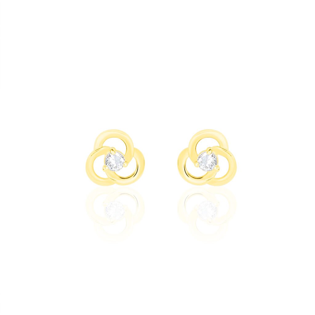 Boucles D'oreilles Puces Eleanor Fleur Or Jaune Oxyde De Zirconium - Clous d'oreilles Femme | Histoire d’Or