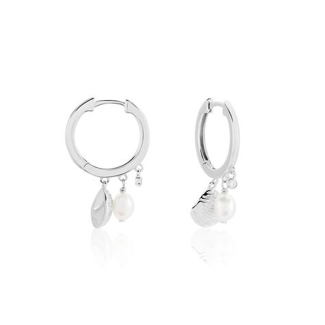 Créoles Shehla Argent Blanc Perle De Culture Oxyde De Zirconium - Boucles d'oreilles créoles Femme | Histoire d’Or