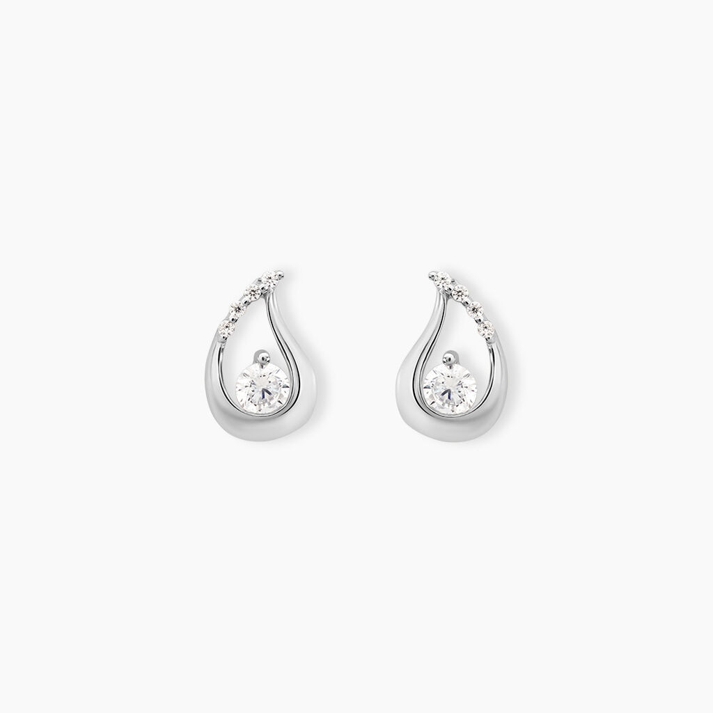Boucles D'oreilles Puces Helie Goutte Or Blanc Oxyde De Zirconium - Clous d'oreilles Femme | Histoire d&rsquo;Or
