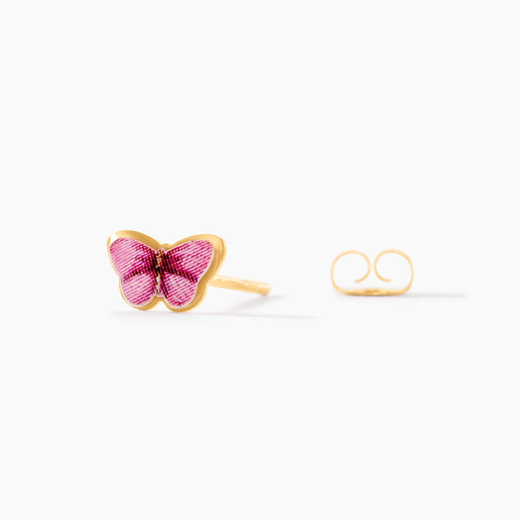 Boucles D'oreilles Puces Sulivia Papillon Or Jaune - Clous d'oreilles Enfant | Histoire d&rsquo;Or
