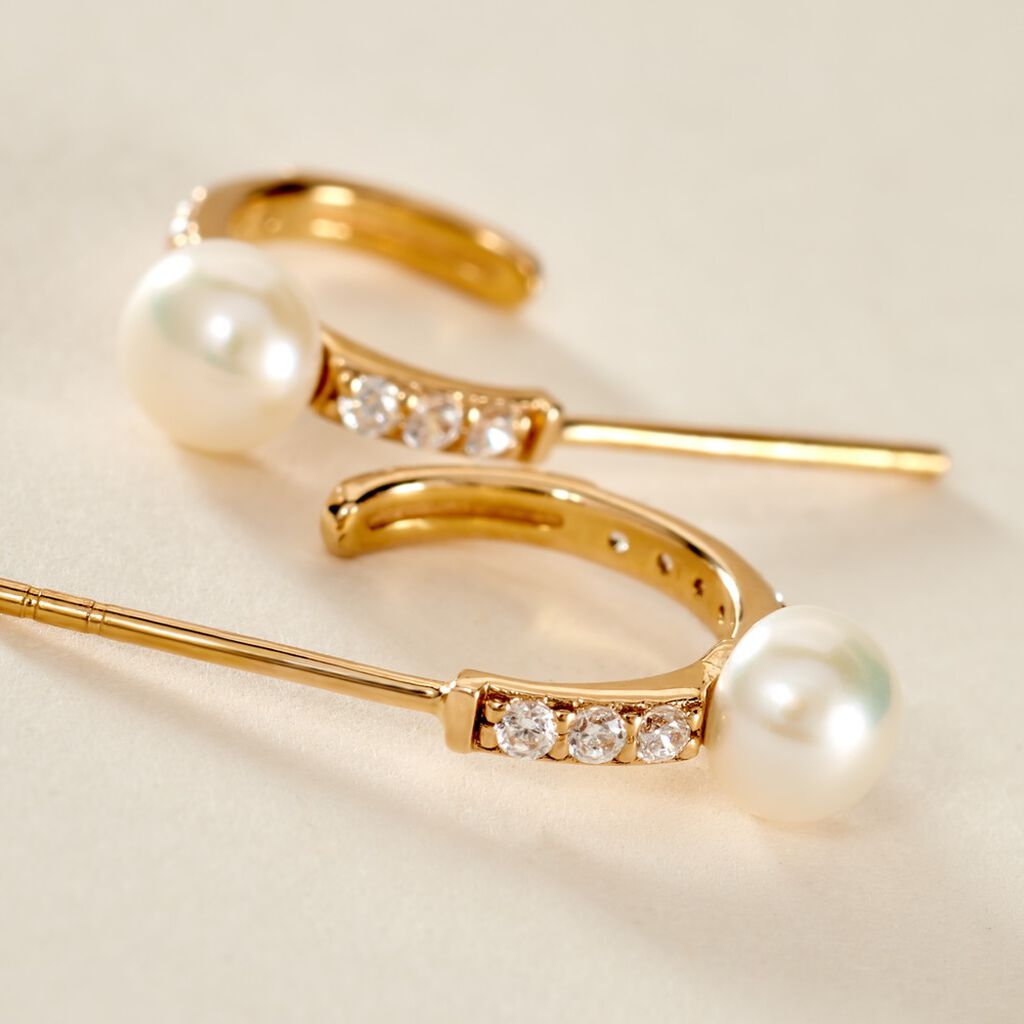 Créoles Peni Or Jaune Perle De Culture Oxyde De Zirconium - Boucles d'oreilles créoles Femme | Histoire d’Or