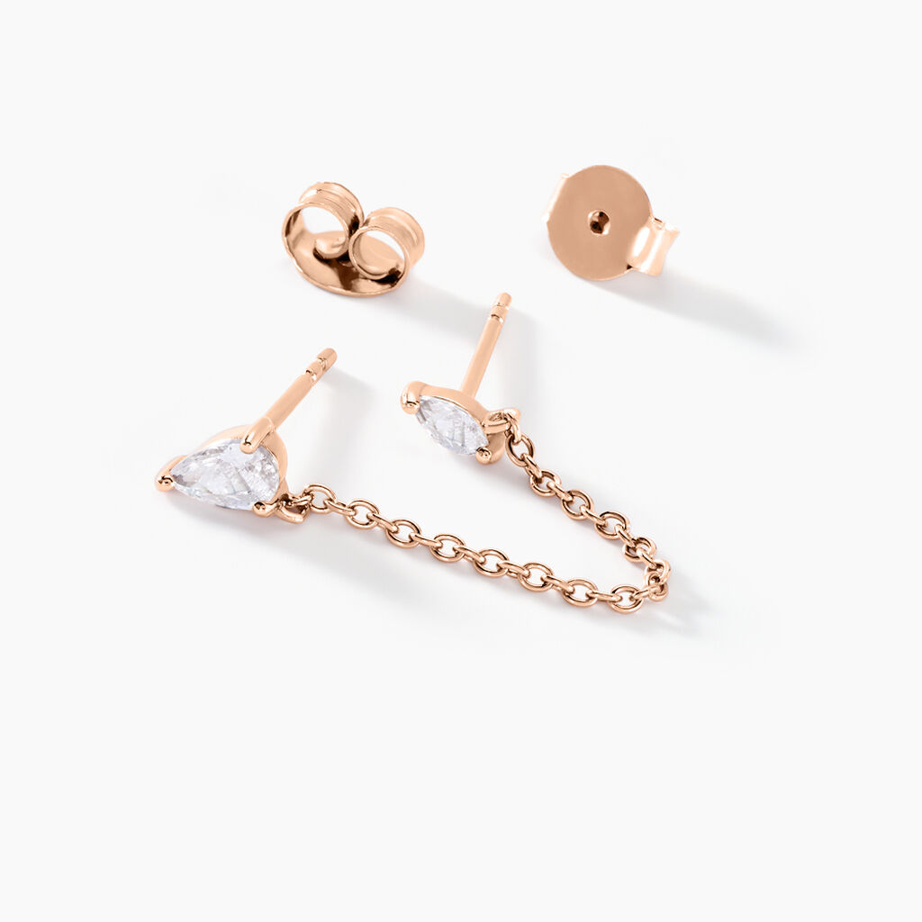 Bijoux D'oreilles Navette Argent Rose Oxyde De Zirconium - Boucles d'oreilles fantaisie Femme | Histoire d’Or