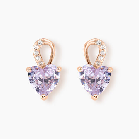 Boucles D'oreilles Puces Atieno Argent Rose Oxyde De Zirconium - Boucles d'Oreilles Coeur Femme | Histoire d’Or