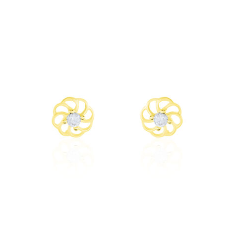 Boucles D'oreilles Puces Eleanor Fleur Or Jaune Oxyde De Zirconium - Clous d'oreilles Famille | Histoire d’Or
