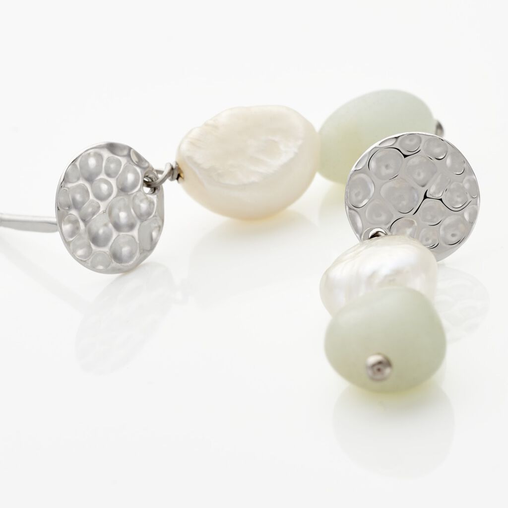 Boucles D'oreilles Pendantes Aroha Argent Blanc Amazonite Perle - Boucles d'oreilles fantaisie Femme | Histoire d’Or
