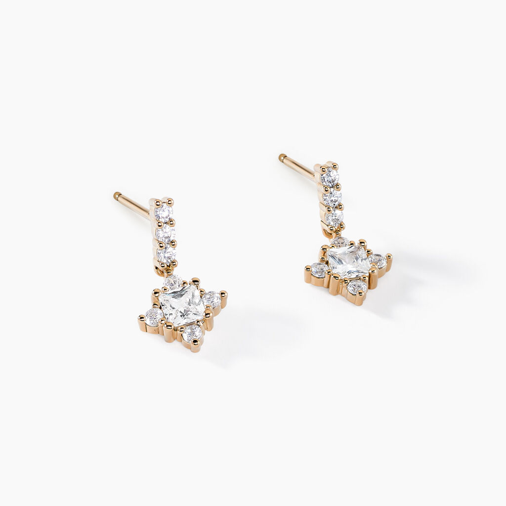 Boucles D'oreilles Pendantes Doline Plaqu&eacute; Or Dor&eacute; Oxyde De Zirconium - Boucles d'oreilles fantaisie Femme | Histoire d&rsquo;Or