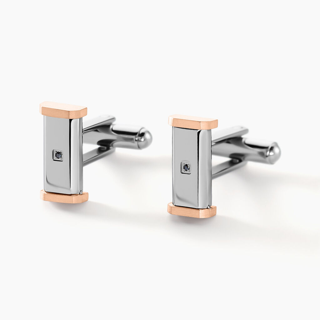 Boutons De Manchettes Dax Acier Bicolore Oxyde De Zirconium - Boutons de manchette Homme | Histoire d’Or