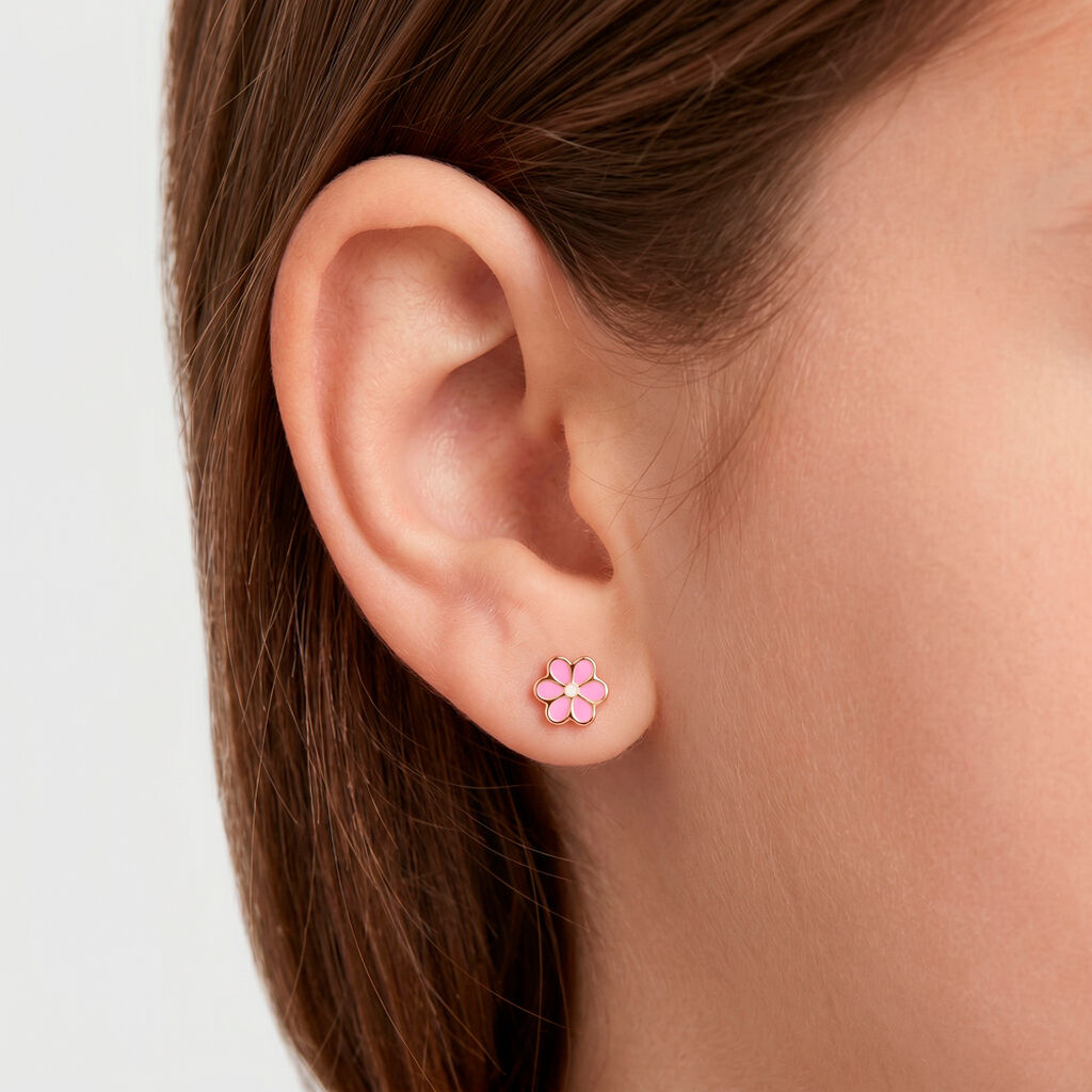 Boucles D'oreilles Puces Or Jaune Talia Email - Clous d'oreilles Enfant | Histoire d&rsquo;Or